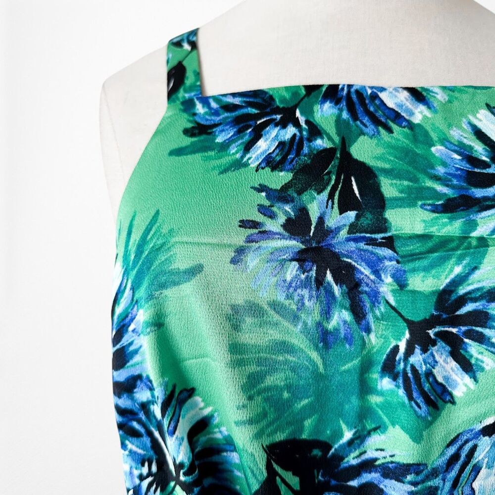 Vintage Y2K Green Blue Floral Tropical Print Cami Satin Cami Tank Top Size M - Picture 6 of 6